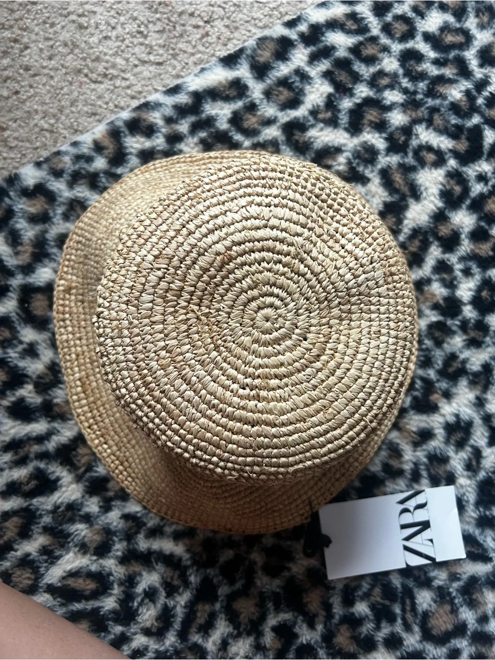 ZARA NWT Raffia Crochet Wide Brim Bucket Hat Natural Size M